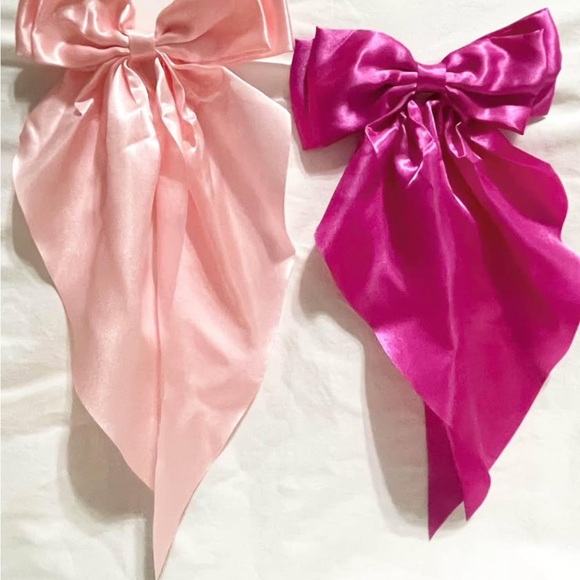 4 pk Elegant Black, White, Pink, and Fuchsia Satin Hair Bows, Clip style - Picture 4 of 5